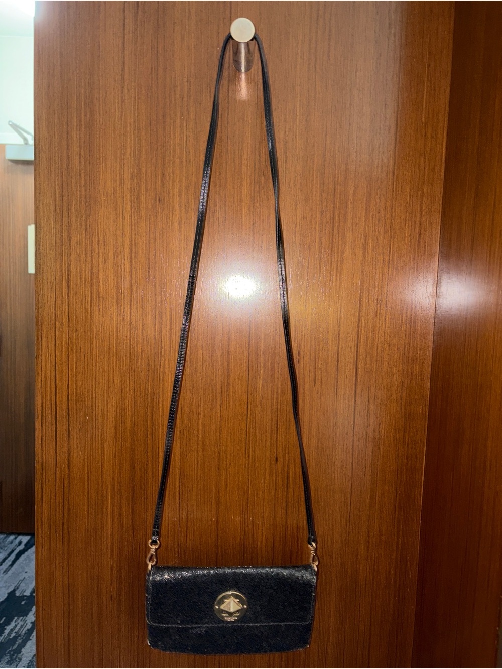 kate spade Black Leather Crossbody with Gold Accent